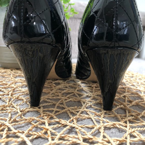Steve Madden Peep Open Toe Pump 3" Heel Stitch Diamond Pattern Black Size 7M - Picture 5 of 12